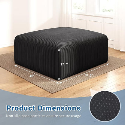 40" Oversized Square Corduroy Ottoman Pouf - Poofy Soft Foot Rest with Foam Chunk Filling, Movable Large Ottoman Pouf Footstool for Living Room Sofa Couch Bedroom, Black(1 Piece)