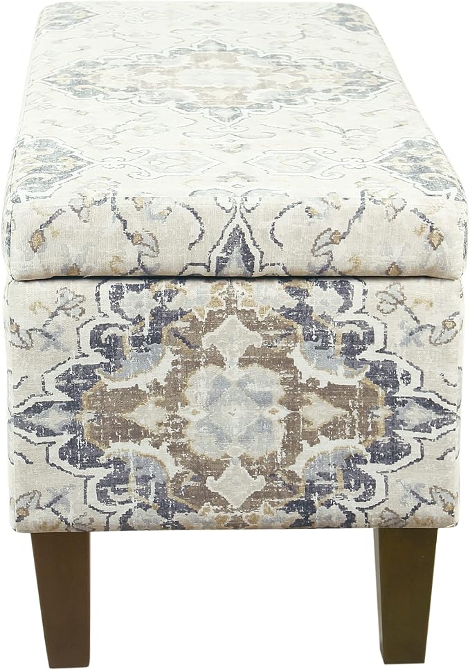 HomePop 36" Storage Ottoman Bench with Hinged Lid - Antiqued Medallion Ebony & Cream