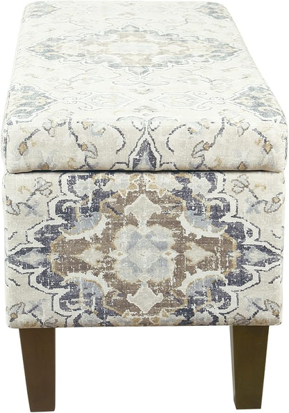 HomePop 36" Storage Ottoman Bench with Hinged Lid - Antiqued Medallion Ebony & Cream