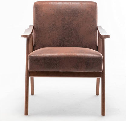 Container Furniture Direct Accent Chair with Microfiber Upholstery and Solid Wood Frame, Classic Mid-Century Modern Living Room Furniture for Extra Seating, Light Brown
