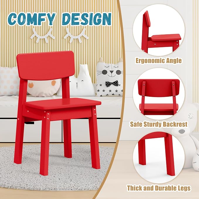 Costaelm Outdoor Kids Dining Chair Set of 2,Step Stool Toddler Chair, Red