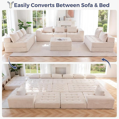 MAXYOYO Modular Sectional Sofa Couch, Foldable Oversized U Shaped Cloud Couch with Pillows, Tufted Boneless Lounger Floor Sofa Bed for Living Room, No Assembly Required, Beige