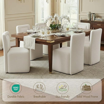 Hyfirm Upholstered Dining Chairs No Assembly, Set of 6 Modern Parsons Armless Kitchen Chairs with Padded Seat Cushion, Ready-to-Use White Linen Accent Side Chair for Diningroom Living Room Bedroom
