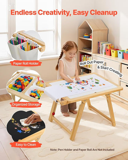 VEVOR Sensory Table for Toddlers, Wooden Kids Activity Table and Art Easel with Reversible Double-Sided Board, Storage Bins, for Boys and Girls Playing Sand and Water, Drawing, Studying, Dining