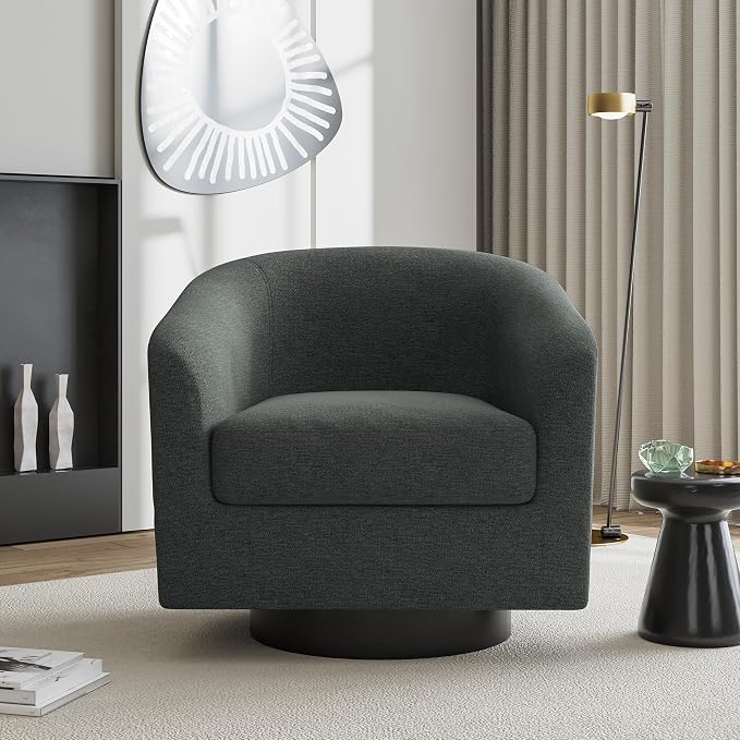 Swivel Accent Chairs Set of 4, Chenille Barrel Chair Upholstered Armchair for Living Room, Modern Round Arm Chair Small Single Sofa Bedroom Reading Seat - Gray
