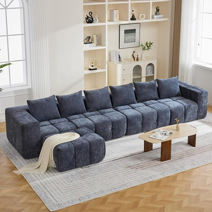 160" Boneless Couch, Oversized Cloud L Shaped Couch, Modular Sectional Sofa with Deep Seat, Modern 6 Seater Sectional Couches for Living Room Bedroom, Tufted Sofa, No Assembly Required, Blue