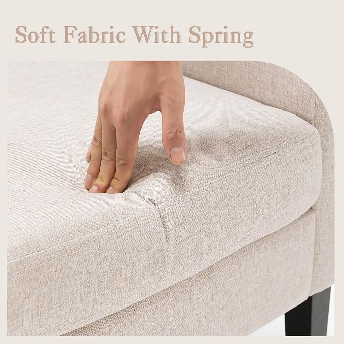 LUE BONA Linen Color Linen Accent Chair 18.5" H, Button Tufted Upholstered Modern Armchair, Comfy Living Room Chair with Arms, Arm Chairs for Living Room, Bedroom, Small Space
