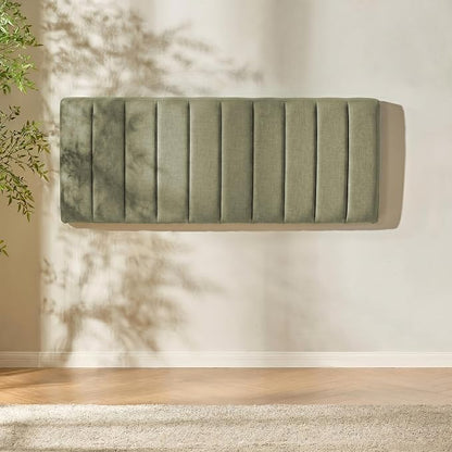 Hearth & Harbor Wall Mounted Full Headboard Only, Bed Headboard Full Size | Easy Assemble, Floating Peel & Stick, Upholstered Channel Stitched, 3D Wall Panels, 5 Strips of 3M Tape Included, Olive Green