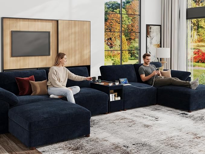 EASE MOOSE Oversized U Shape Sectional Sofa,Blue Deep Seat Modular Sofa