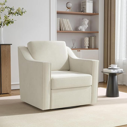 Swivel Accent Chair, Comfy Chenille Swivel Chair with Deep Seat, Upholstered Club Armchair with 360 Degree Rotation Base, Single Sofa Reading Chair for Living Room Bedroom, Beige
