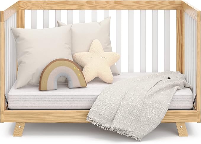 Storkcraft Beckett 3-in-1 Convertible Crib – GREENGUARD Gold Certified, Fits Standard Crib Mattress, Converts to Toddler Bed and Daybed, 4 Mattress Heights, Grow-with-Me Design (Natural and White)