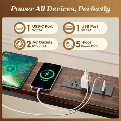SUPERJARE 110.2 Inch Sofa Table with 2 Power Outlets and USB-C Port, 5.9 Inch Narrow Console Table with Storage, Extra-Long, for Entryway Hallway Couch Behind Sofa, Small Spaces, Walnut