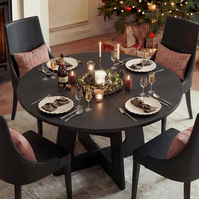 Round Dining Table for 4-6, 47" Kitchen Table for Dining Room, Modern Black Dining Table, Circle Kitchen Table for Living Room, Apartment