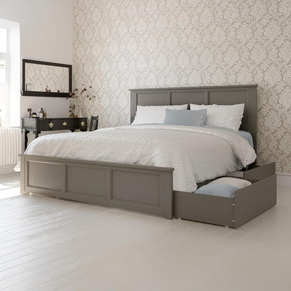 AFI, Madison King Solid Wood Platform Bed with Matching Footboard & Storage Drawers, Grey