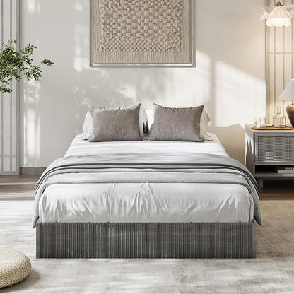Garvee Twin Bed Frame, Wood Platform Bed with Fluted Design, Low Profile BedFrame, Minimalist Bed Base with Noise-Free, Easy Assembly, No Box Spring Needed, Charcoal Grey