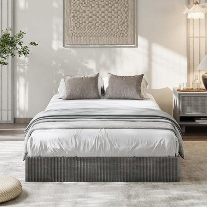 Garvee Twin XL Bed Frame, Wood Platform Bed with Fluted Design, Low Profile BedFrame, Minimalist Bed Base with Noise-Free, Easy Assembly, No Box Spring Needed, Charcoal Grey