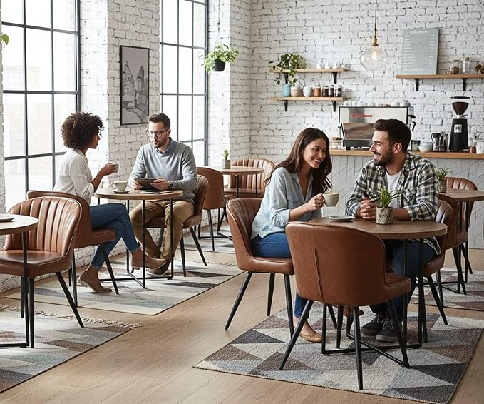 ROCITY Brown Leather Dining Chairs Set of 6 Upholstered Dining Room Chairs with Back Mid Century Modern Accent Chairs Armless Side Chairs for Kitchen/Dining Room/Living Room
