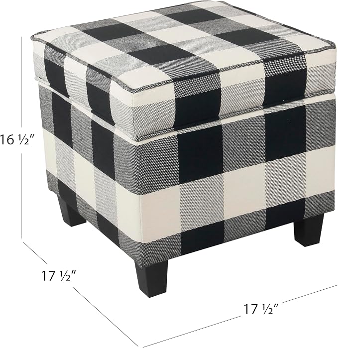 HomePop 18" Classic Square Storage Ottoman - Black Plaid