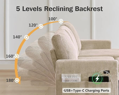 Vipbear 80" Sectional Sleeper Sofa Bed with Pull Out Bed, L Shaped Couch Pull Out Couch with Reclining Backrest, Reversible Storage Chaise, USB Ports, Tool-Free Assembly, Corduroy Beige
