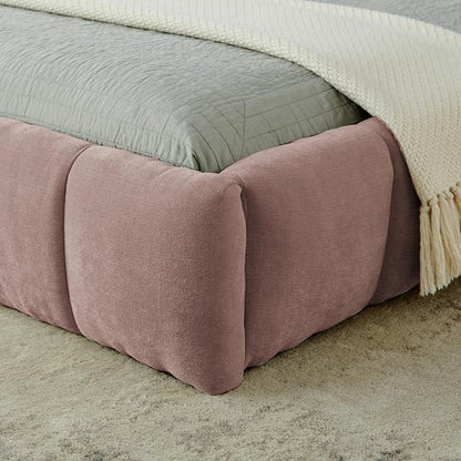 KEIKI California King Thick Chenille Platform Bed Frame with Upholstered Tufted Headboard, Modern Solid Wood Floor Platform for Bedroom, No Box Spring Needed