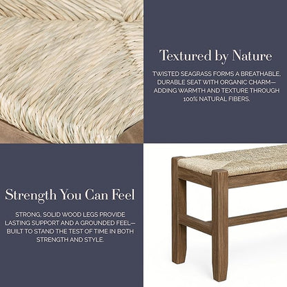 Alaterre Furniture Newport 40 Inch Solid Wood Entryway Bench - Modern Farmhouse Indoor Decorative Bench with Natural Seagrass Rush Seat - Furniture for Entryway, Dining Room, or Kitchen (Natural)