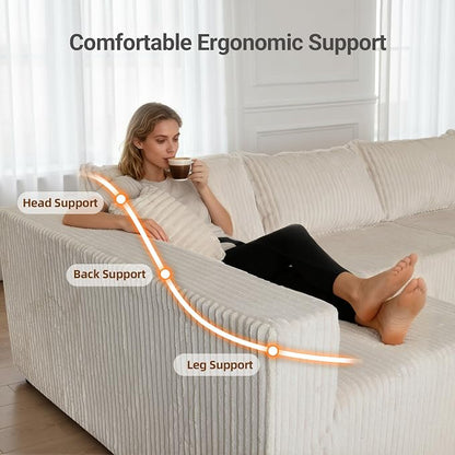 Claiks 128" Modular Boneless Couch, Sectional Couches for Living Room, Modern Cloud Sofa with Double Chaise, No Assembly Required, Beige