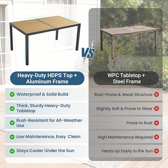 Patio Table and Chairs for 4, Outdoor Patio Dining Furniture Set with Aluminum Table and Metal Textilene Chairs, All-Weather Patio Table Set with HDPS Rectangular Tabletop for Garden Porch