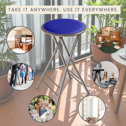 Lavish Home Folding Stool - Set of 4 Counter Height Bar Stools – 24-Inch Backless Folding Chairs with 225lb Capacity for Kitchen, Rec Room, or Game Room (Blue)