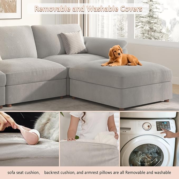 EASE MOOSE Sectional Modular Sofa, Oversized U Shape Sectional Couch Wide Deep seat Sectional Sofa, Comfortable Grey Modular Sofa,Light Gray