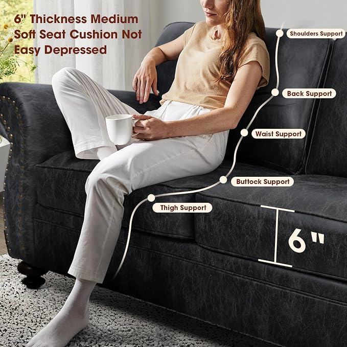 Couchus Living Room Furniture Sets,Sofa Sets and Couch Sets for Living Room,Mid-Century Vintage Sofa Couches with Rivet Design (Grey, Single+3 Seater)