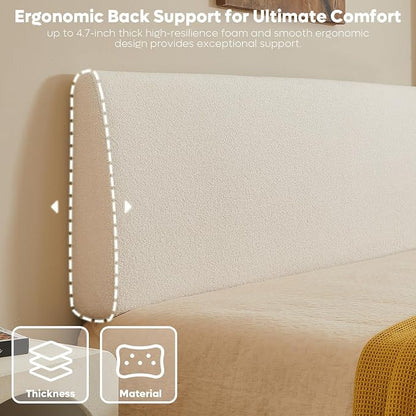 4.7" Upholstered Headboard for Queen Size Bed, Height Adjustable and Ergonomic Headboard, Easy Assemble, Sturdy and Durable, Teddy Velvet, Beige