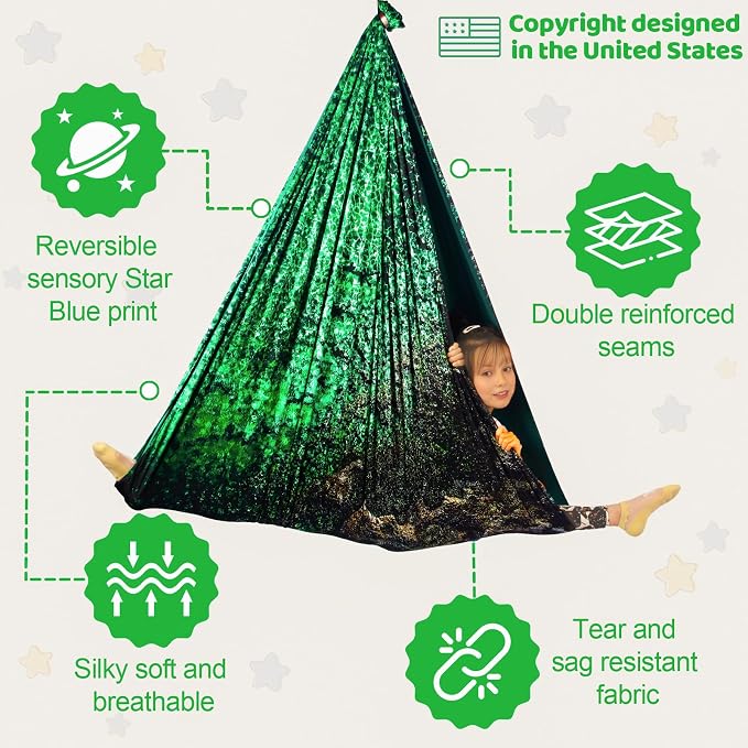 HiCamer Sensory Swing for Kids & Adults Holds 300lbs Indoor/Outdoor Therapy Cuddle Swing with 360° Swivel Hanger Kit (Crystal Green)