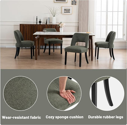 VKNOW Wooden Dining Chairs Set of 2, Modern Fabric Upholstered Dining Room Chair Kitchen Chairs, Farmhouse Dinner Chair for Kitchen Dining Room, Green-Black Legs