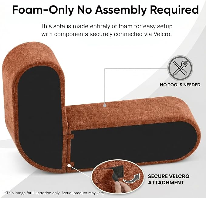 122'' Sectional Sofa, Fully Compressed Sponge,Elegant Curved Design with Three Round Cushions, Soft Fabric Upholstery, High-Resilience Foam for Ultimate Comfort, Orange