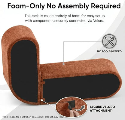 122'' Sectional Sofa, Fully Compressed Sponge,Elegant Curved Design with Three Round Cushions, Soft Fabric Upholstery, High-Resilience Foam for Ultimate Comfort, Orange