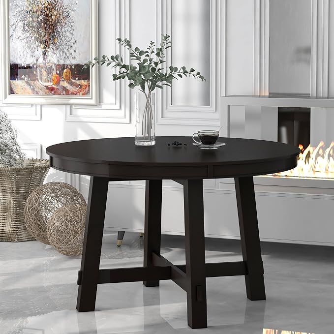 LUMISOL 42"-58" Extendable Round Dining Table for 4-8, Farmhouse Oval Kitchen Table with Removable Leaf, Solid Wood Dinner Tables for Kitchen, Dining Room, Small Space, Espresso