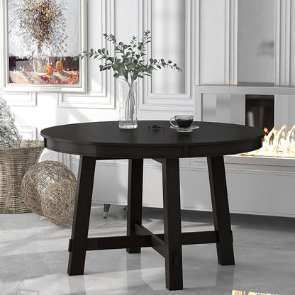LUMISOL 42"-58" Extendable Round Dining Table for 4-8, Farmhouse Oval Kitchen Table with Removable Leaf, Solid Wood Dinner Tables for Kitchen, Dining Room, Small Space, Espresso