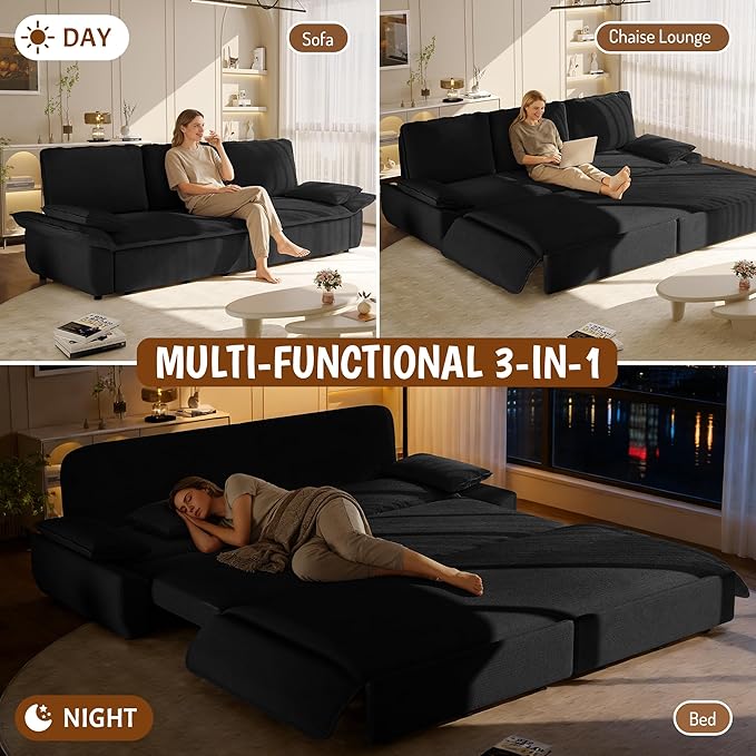 ERYE King Foldable Sleeper Sofa,Oversized 3-in-1 Convertible Pull Out Sleeper Sofabed W/Pillow Armrests,3 Seat Couch Space Saving Sleeper Sofa Bed for Living Room Bedroom