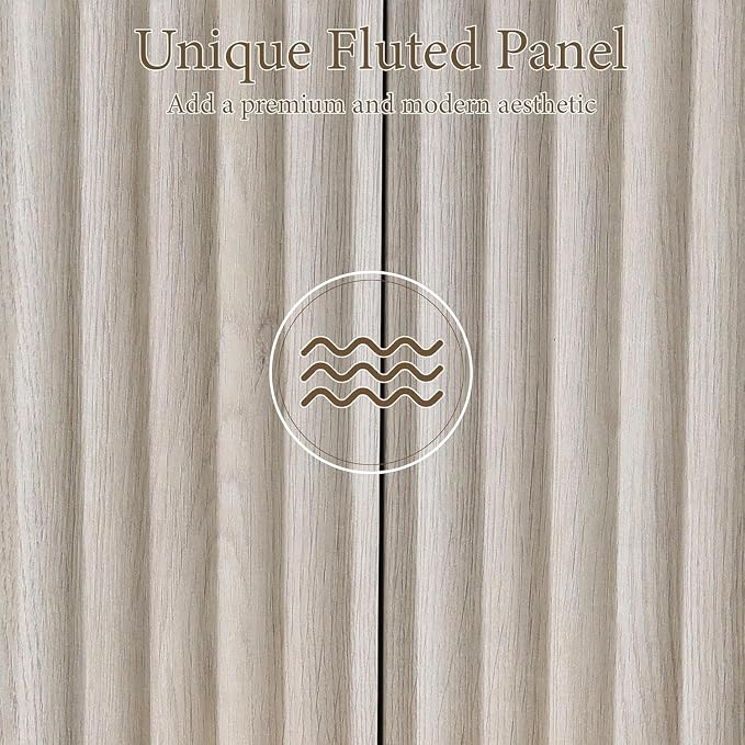 Brafab 67" Fluted Armoire Wardrobe Closet with Drawers and Doors, Wooden Wardrobe Cabinet with Adjustable Shelves, Modern Storage for Clothes, Coats for Bedroom,White Oak (1 pcs)