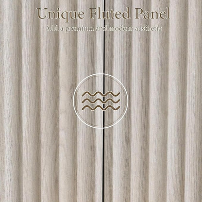 Brafab 67" Fluted Armoire Wardrobe Closet with Drawers and Doors, Wooden Wardrobe Cabinet with Adjustable Shelves, Modern Storage for Clothes, Coats for Bedroom,White Oak (1 pcs)