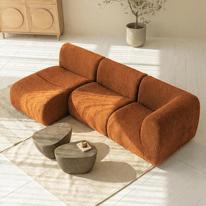 106" Curved Sectional Sofa with Chaise, Boneless 3 Seater Modular Couch, Reversible L-Shaped Couches with High-Density Foam, Modern Lounge Comfort Sherpa Sofas for Living Room – No Assembly, Brown