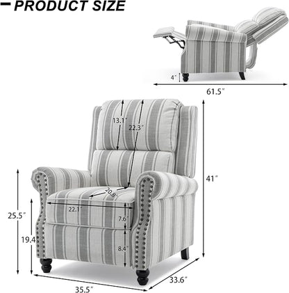 Recliner Chair, Modern Pushback Armchair with Adjustable Backrest & Footrest for Bedroom, Living Room (Grey Stripe,Set of 1)