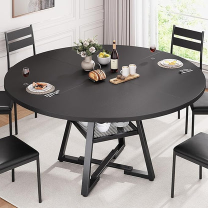 Jocoevol 51'' Round Dining Table,Kitchen Dining Room Circle Dinner Pedestal Table,Space Saving Wood Kitchen & Dining Room Furniture (Black, 51In)