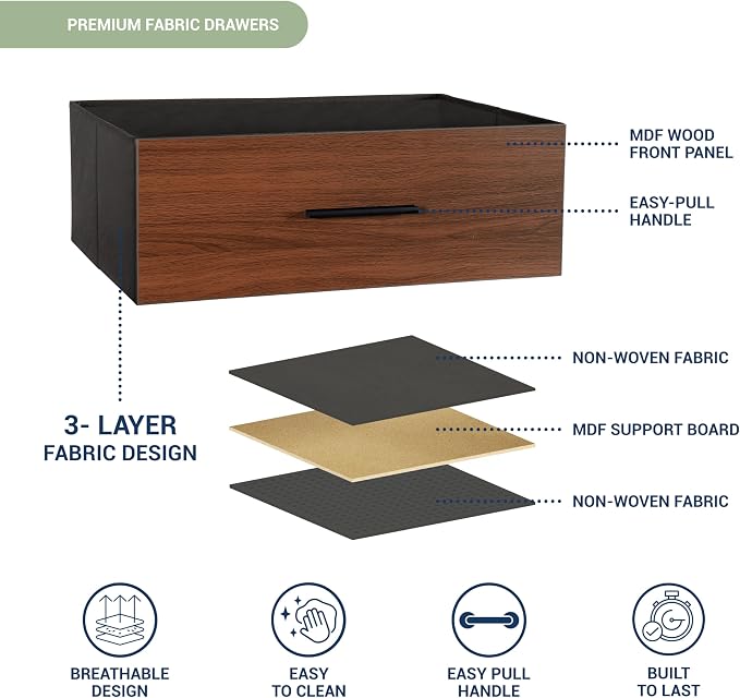 Modern 6-Drawer Dresser with Spacious Storage, Sturdy Wood Frame, Large Capacity Fabric Drawers, Dressers for Bedroom, Home Organization Storage for Living Room or Hallway, Walnut | 6-drawer dresser, fabric storage drawers, sturdy wood frame, bedroom o...