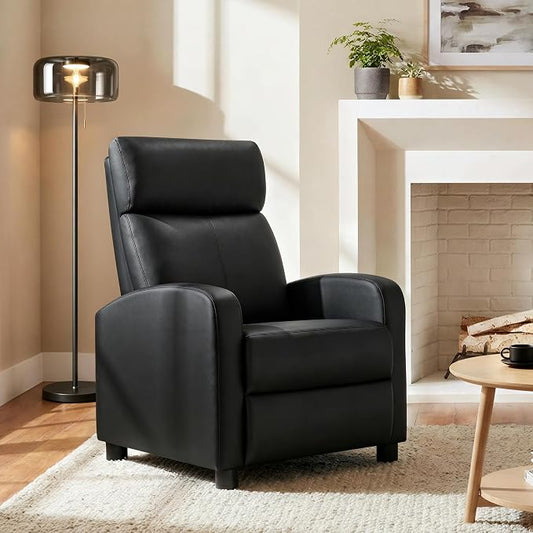 Topeakmart Recliner Chair PU Leather Adjustable Modern Single Reclining Chair with Pocket Spring Living Room Bedroom Home Theater Black