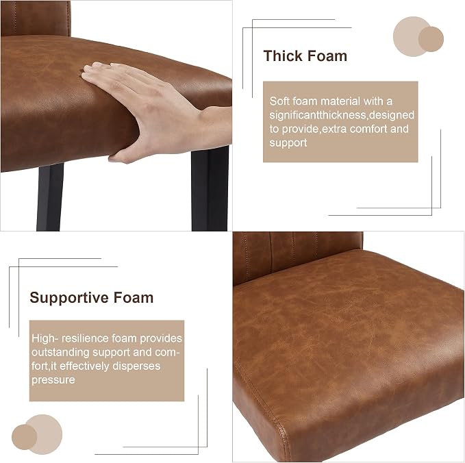 VECELO Upholstered Dining Chairs Set of 6, Modern PU Leather High Back Chairs with Solid Wood Legs for Kitchen and Living Room, Brown