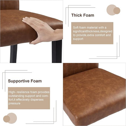 VECELO Upholstered Dining Chairs Set of 6, Modern PU Leather High Back Chairs with Solid Wood Legs for Kitchen and Living Room, Brown