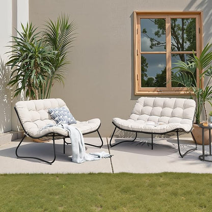Crestlive Products Outdoor Couch，Patio Loveseat with Soft Cushions All Weather Patio Furniture for Porch/Balcony/Yard (2PC Beige)