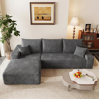 95" Cloud Sectional Couch with L-Shape Chaise, Modular Comfy Sofa Chaise Longue, Upholstered Corduroy Couches Sleeper with Deep Seat for Living Room Bedroom, No Assembly Required(Grey, Left Facing)