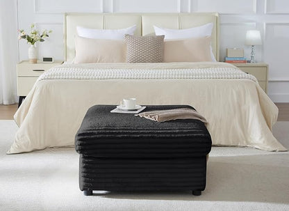 35" Corduroy Ottoman with Storage, Oversized Storage Ottoman for Living Room, Large Square Ottoman for Sofa Couch, Black
